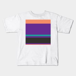 An attractive pattern of Light Red Ochre, Big Foot Feet, Purple, Persian Green and Dark Grey stripes. Kids T-Shirt